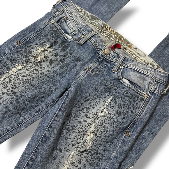 VINTAGE GUESS Scarlet Skinny Leg Bedazzle Y2K Low Rise Hip Hugger Denim Jeans 27 - Picture 5 of 16